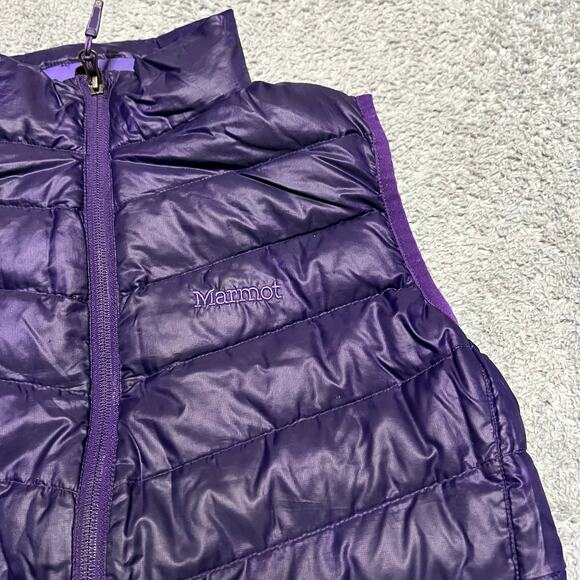 Marmot Down Puffer Vest Womens Medium 800 Fill Purple Jacket Full Zip Mock Neck - Picture 2 of 7